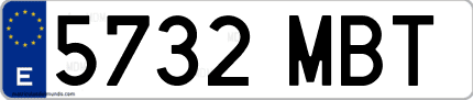 Ejemplo de matrícula de coche ordinaria 5732 MBT