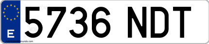 Ejemplo de matrícula de coche ordinaria 5736 NDT