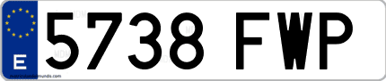 Ejemplo de matrícula de coche ordinaria 5738 FWP