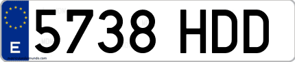 Ejemplo de matrícula de coche ordinaria 5738 HDD