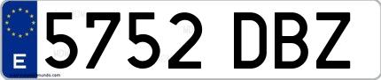 Ejemplo de matrícula de coche ordinaria 5752 DBZ