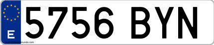 Ejemplo de matrícula española 5756 BYN