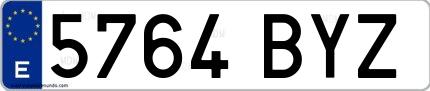 Ejemplo de matrícula española 5764 BYZ