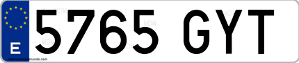 Ejemplo de matrícula de coche ordinaria 5765 GYT