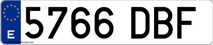 Ejemplo de matrícula de coche ordinaria 5766 DBF