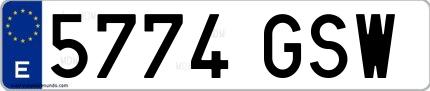 Ejemplo de matrícula española 5774 GSW