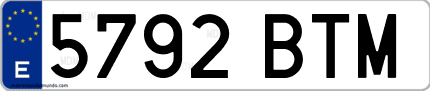 Ejemplo de matrícula de coche ordinaria 5792 BTM