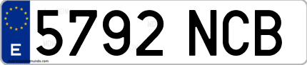 Ejemplo de matrícula de coche ordinaria 5792 NCB