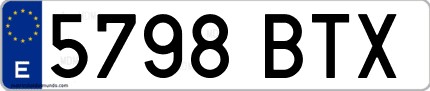 Ejemplo de matrícula de coche ordinaria 5798 BTX