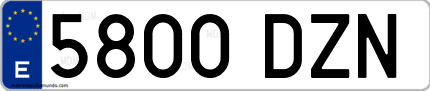 Ejemplo de matrícula de coche ordinaria 5800 DZN