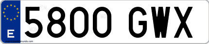 Ejemplo de matrícula de coche ordinaria 5800 GWX