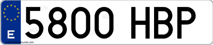 Ejemplo de matrícula de coche ordinaria 5800 HBP