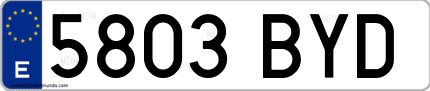 Ejemplo de matrícula de coche ordinaria 5803 BYD