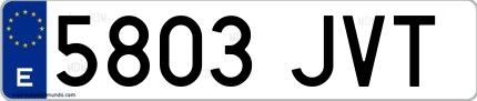 Ejemplo de matrícula española 5803 JVT