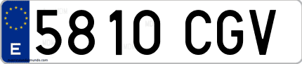Ejemplo de matrícula de coche ordinaria 5810 CGV