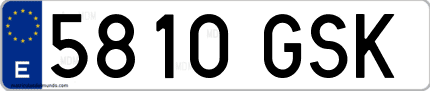 Ejemplo de matrícula de coche ordinaria 5810 GSK