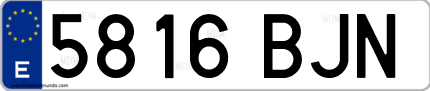 Ejemplo de matrícula de coche ordinaria 5816 BJN