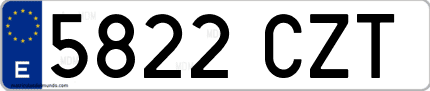 Ejemplo de matrícula de coche ordinaria 5822 CZT