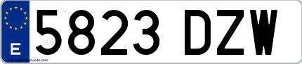 Ejemplo de matrícula de coche ordinaria 5823 DZW