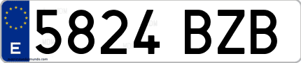 Ejemplo de matrícula de coche ordinaria 5824 BZB