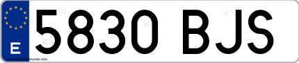 Ejemplo de matrícula de coche ordinaria 5830 BJS