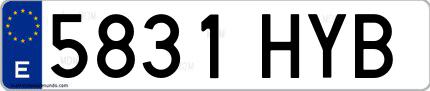 Ejemplo de matrícula española 5831 HYB