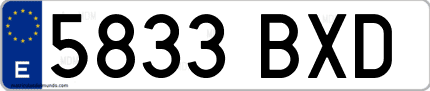 Ejemplo de matrícula de coche ordinaria 5833 BXD