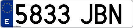 Ejemplo de matrícula de coche ordinaria 5833 JBN