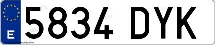 Ejemplo de matrícula española 5834 DYK