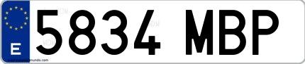 Ejemplo de matrícula española 5834 MBP