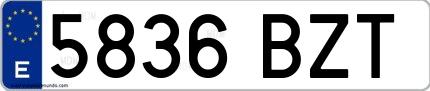 Ejemplo de matrícula española 5836 BZT