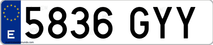 Ejemplo de matrícula de coche ordinaria 5836 GYY