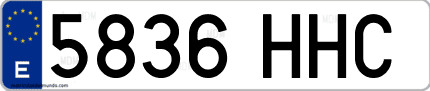 Ejemplo de matrícula de coche ordinaria 5836 HHC