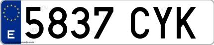 Ejemplo de matrícula española 5837 CYK