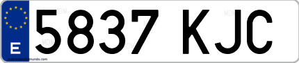 Ejemplo de matrícula de coche ordinaria 5837 KJC