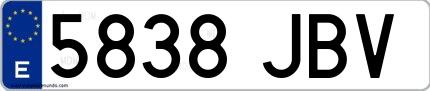 Ejemplo de matrícula española 5838 JBV