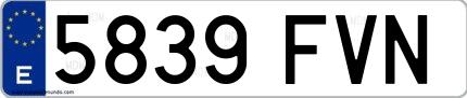Ejemplo de matrícula española 5839 FVN