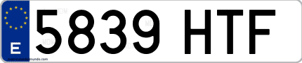 Ejemplo de matrícula de coche ordinaria 5839 HTF
