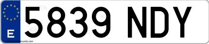 Ejemplo de matrícula española 5839 NDY