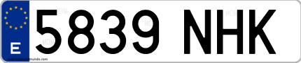 Ejemplo de matrícula de coche ordinaria 5839 NHK