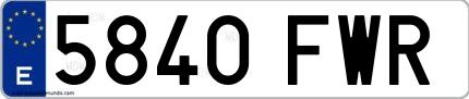 Ejemplo de matrícula española 5840 FWR