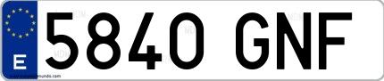 Ejemplo de matrícula de coche ordinaria 5840 GNF