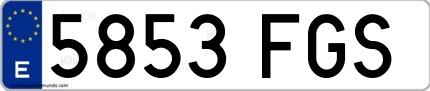 Ejemplo de matrícula de coche ordinaria 5853 FGS