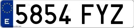Ejemplo de matrícula de coche ordinaria 5854 FYZ