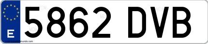 Ejemplo de matrícula española 5862 DVB