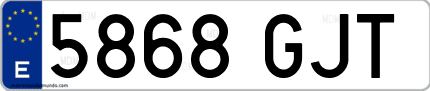 Ejemplo de matrícula de coche ordinaria 5868 GJT