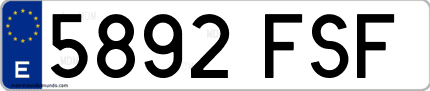 Ejemplo de matrícula de coche ordinaria 5892 FSF