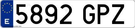 Ejemplo de matrícula de coche ordinaria 5892 GPZ