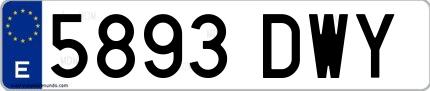 Ejemplo de matrícula española 5893 DWY
