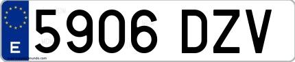 Ejemplo de matrícula española 5906 DZV